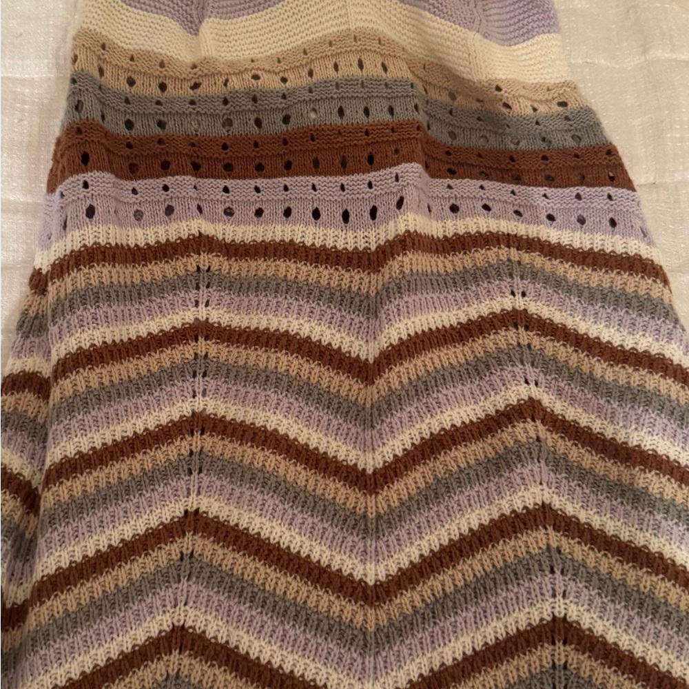 Pink Rose Lavender, Brown & Cream Striped Knit Maxi Crotched Dress